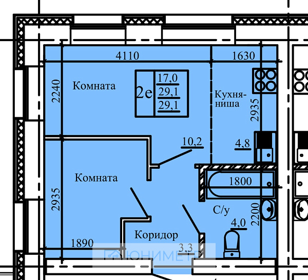 1-к. кв. 29.1 м² 1/14 эт. 1-к. кв. 29.1 м² 1/14 эт.