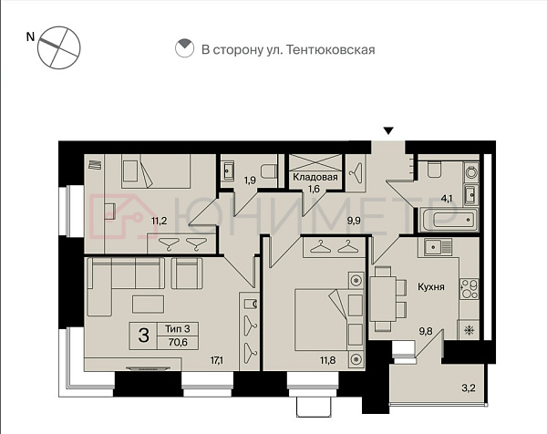 3-к. кв. 70 м² 12/12 эт. 3-к. кв. 70 м² 12/12 эт.