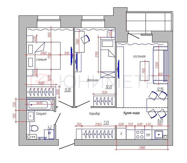 3-к. кв. 59.7 м² 9/12 эт. 3-к. кв. 59.7 м² 9/12 эт.