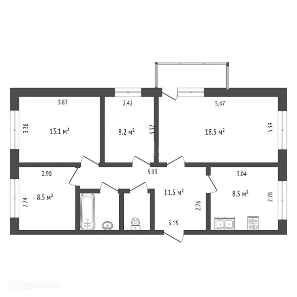4-к. кв. 74.2 м² 3/5 эт. 4-к. кв. 74.2 м² 3/5 эт.