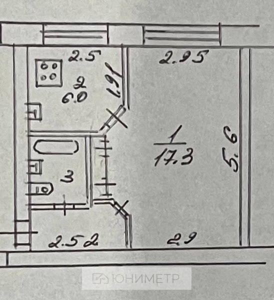 1-к. кв. 29.7 м² 3/5 эт.