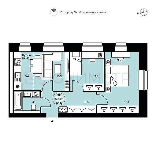 3-к. кв. 54.5 м² 11/14 эт. 3-к. кв. 54.5 м² 11/14 эт.